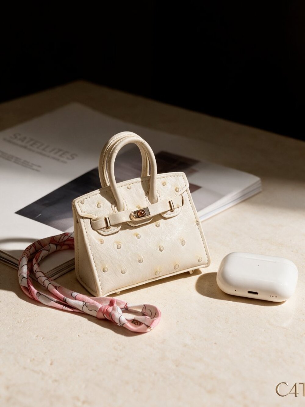 Mini Tote, Bag Charm, Coin Purse, Headphones Holder - WHITE